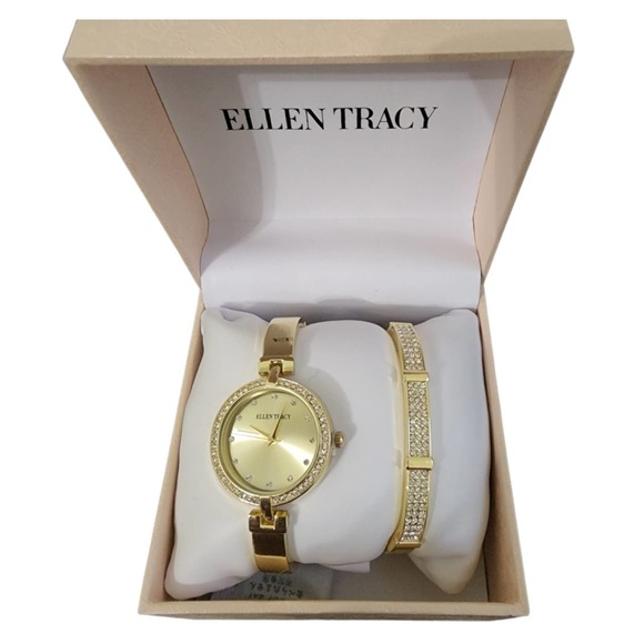 Ellen Tracy Goldtone and Crystal Watch and Bracelet Set - NWT main image 4